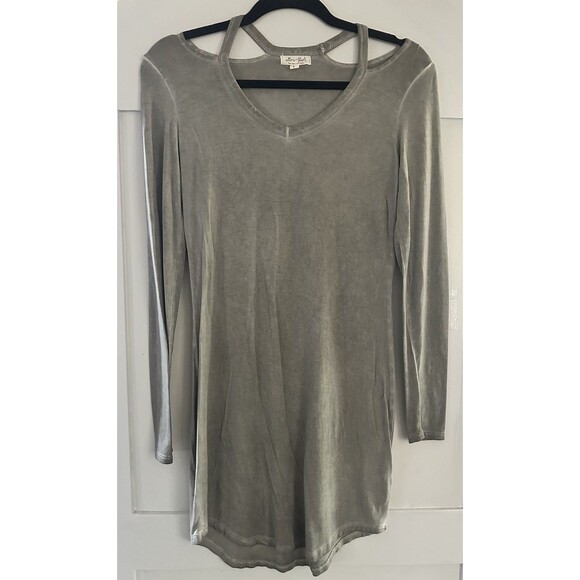 Ultra Flirt Tops - ULTRA FLIRT Long Gray Boho Top Long Sleeve Stretch Cage Neck Rayon Blend Size S